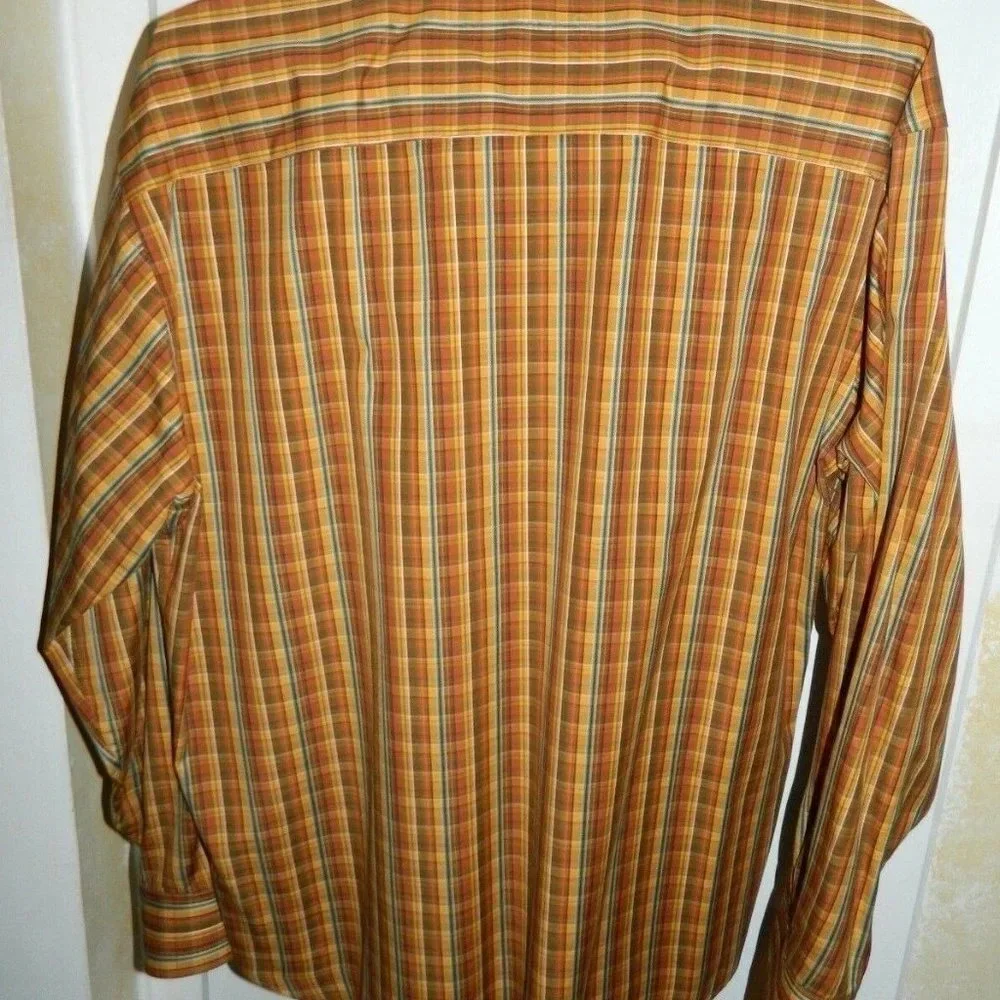 Bugatchi Uomo Long Sleeve Brown Orange Plaid Shirt